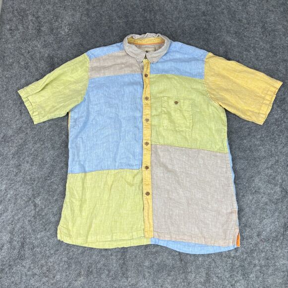 Territory‎ Ahead Shirt Mens XLT Multicolored Colorblock Linen Short Sleeve Patch - Picture 1 of 14